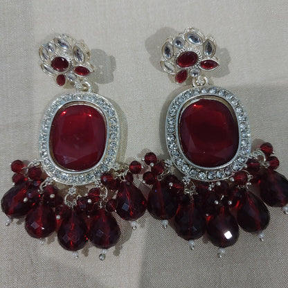 Red monalisa stones & beads earring with handcrafted cotton thread green earring