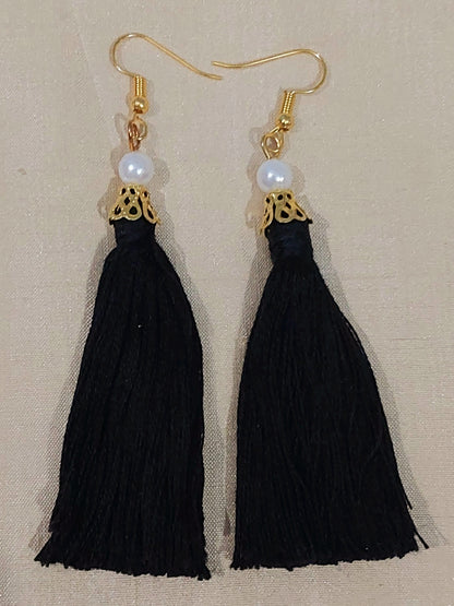 Pink monalisa stones & beads earring with handcrafted cotton thread black earring