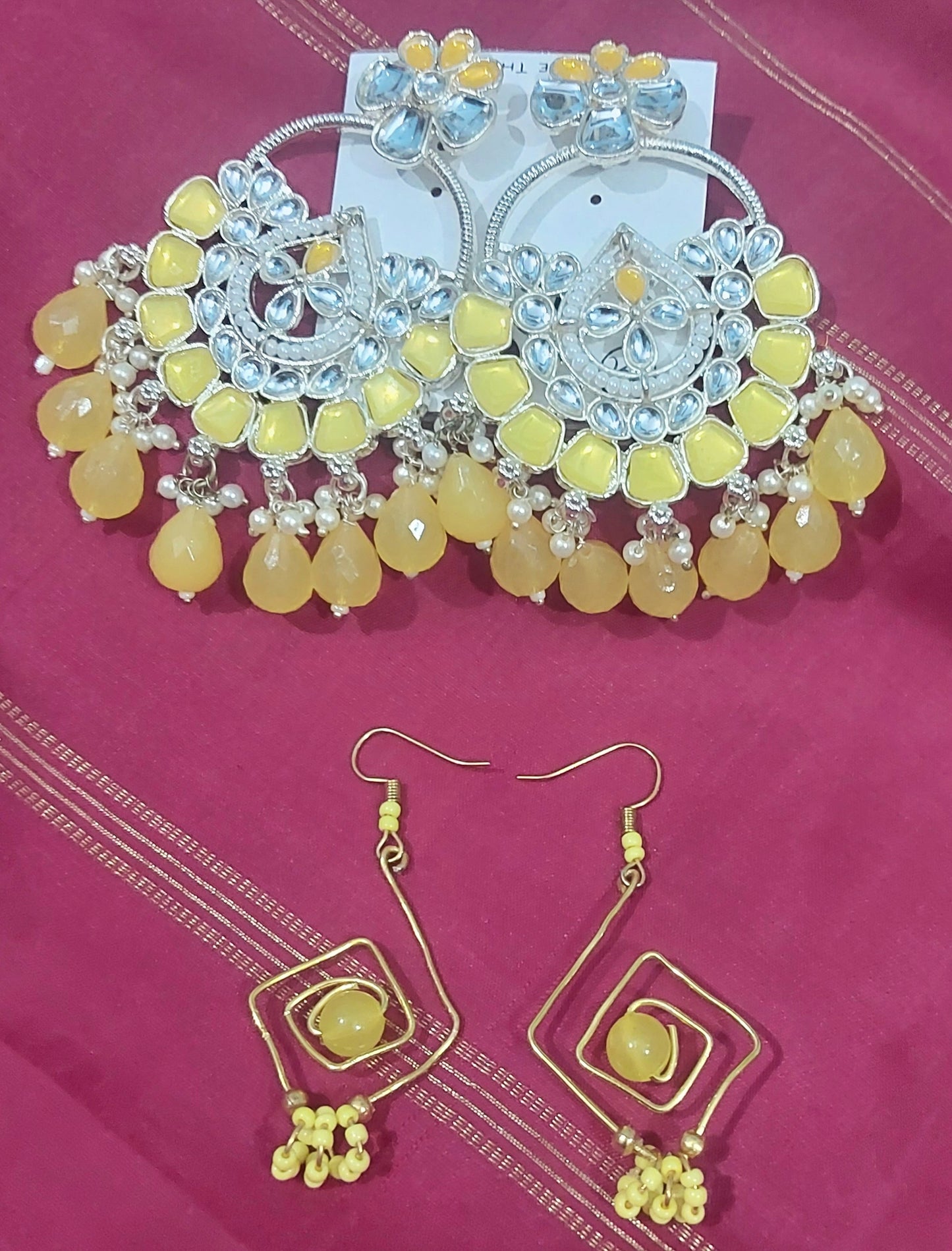 Kundan & beads imitation chandbali earring with handcrafted geomentric shape beads earring