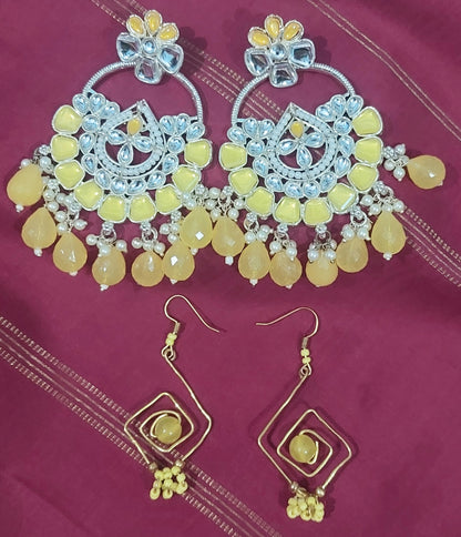 Kundan & beads imitation chandbali earring with handcrafted geomentric shape beads earring