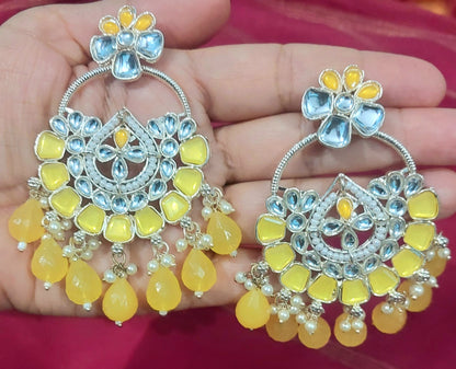 Kundan & beads imitation chandbali earring with handcrafted geomentric shape beads earring