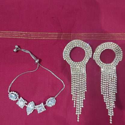 AD stones silver adjustable bracelet with handcrafted stones earring