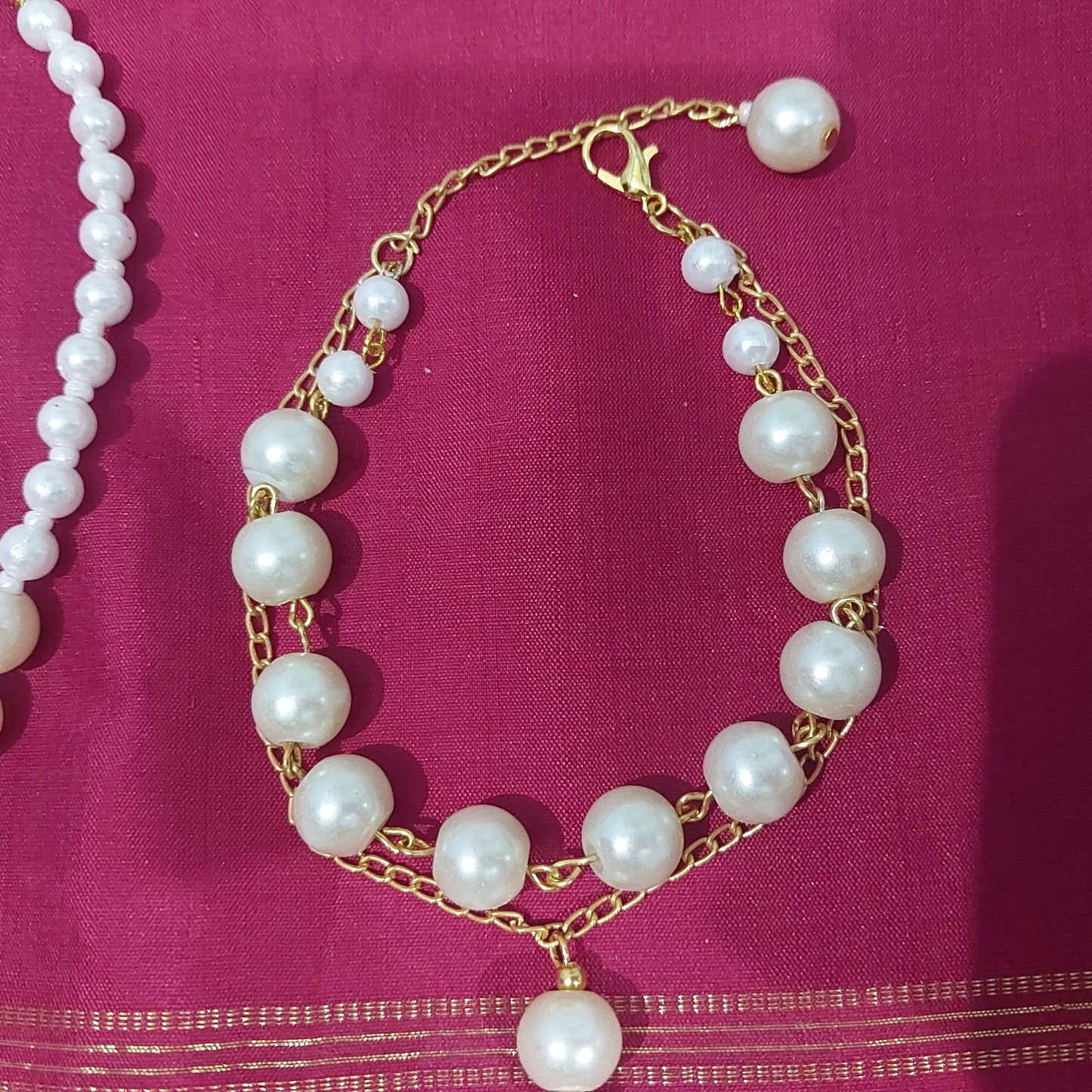 Hand crafted pearl bead necklace with matching earrings & bracelet