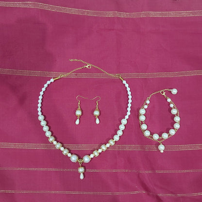 Hand crafted pearl bead necklace with matching earrings & bracelet