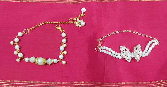 Rose gold AD stones pearl bracelet with handcrafted pearl bead bracelet