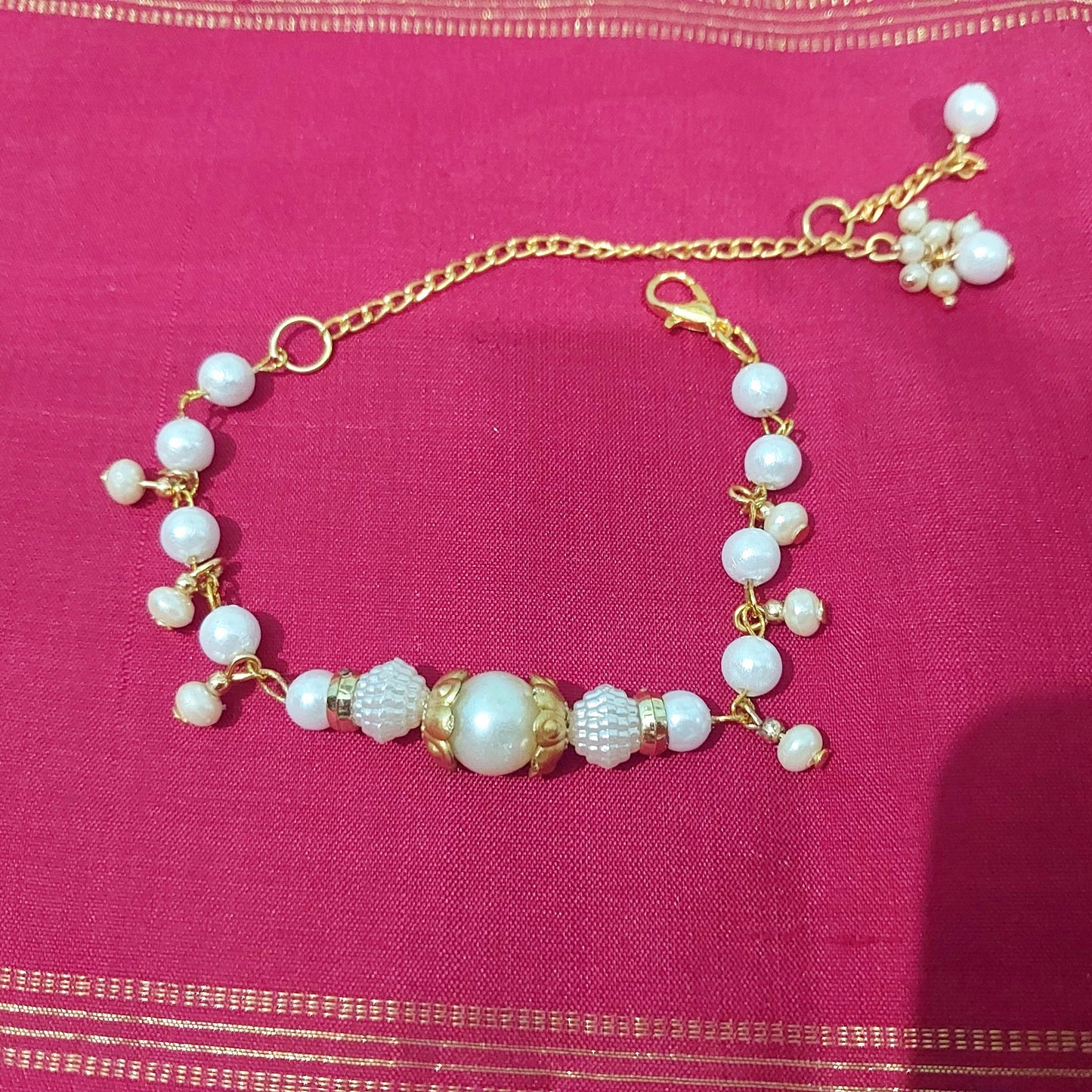 Rose gold AD stones pearl bracelet with handcrafted pearl bead bracelet