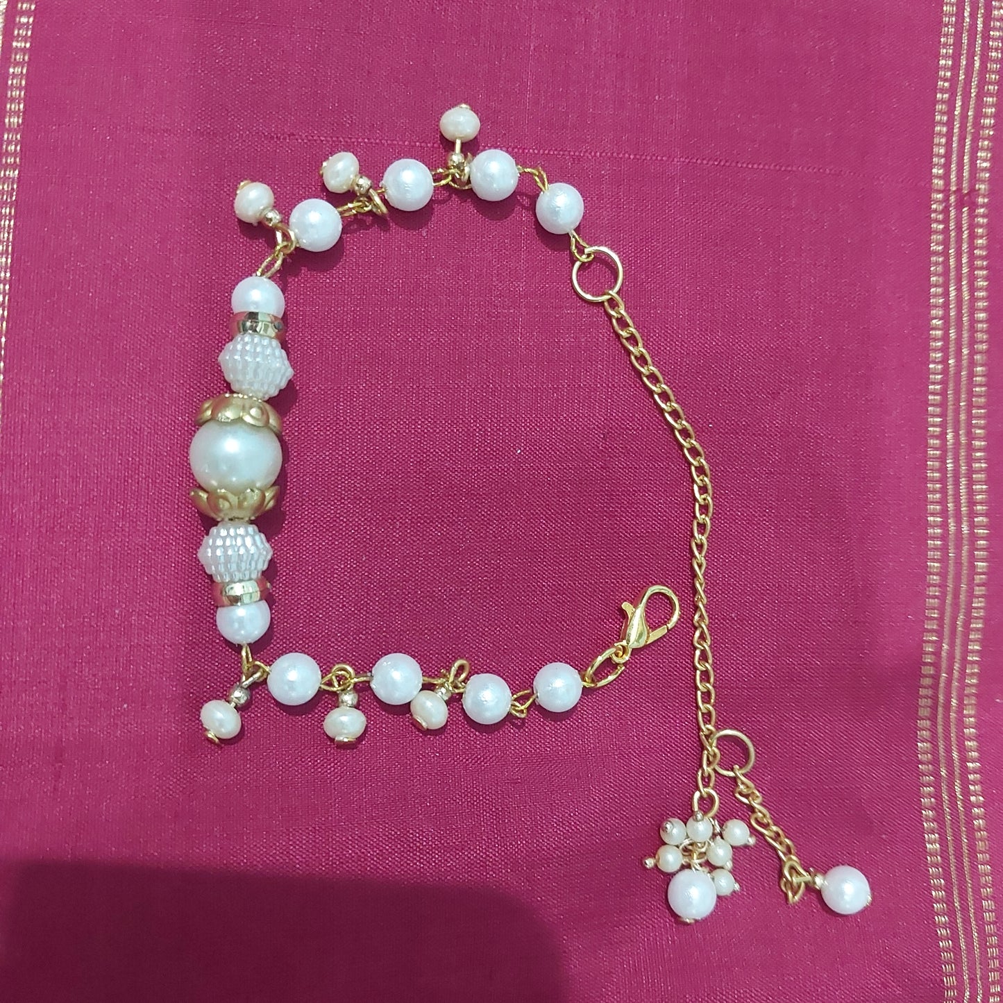 Rose gold AD stones pearl bracelet with handcrafted pearl bead bracelet