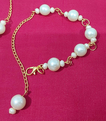 Pearl bead necklace matching earrings with bracelet