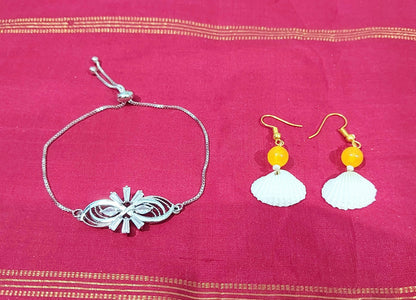 Silver crystal fancy bracelet with handcrafted yellow beads shell earring