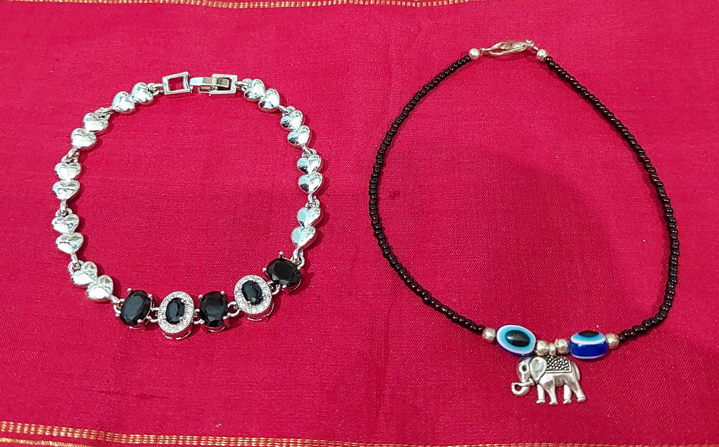 Kundan silver fancy bracelet with handcrafted black beads evil eye bracelet