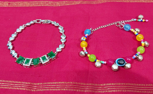 Monalisa stones silver fancy bracelet with handcrafted evil eye multicolored bracelet