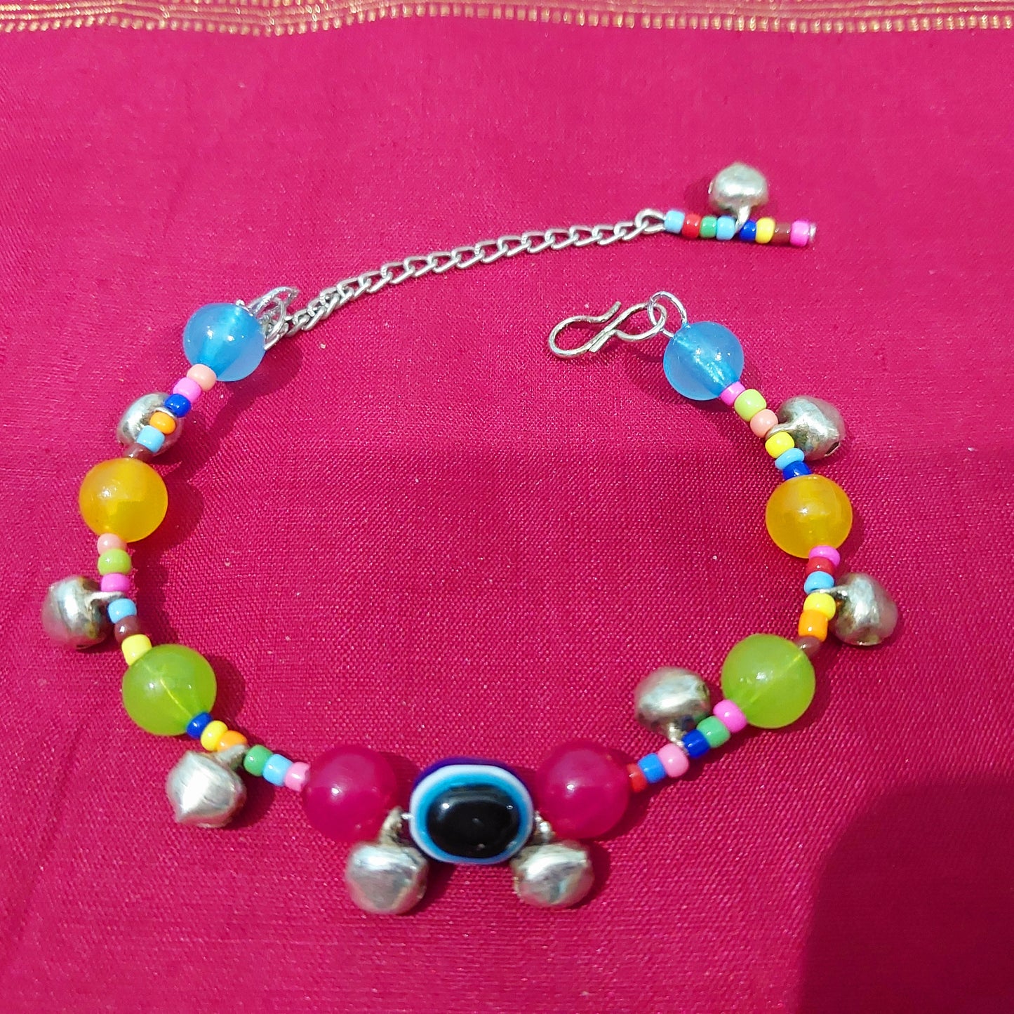 Monalisa stones silver fancy bracelet with handcrafted evil eye multicolored bracelet