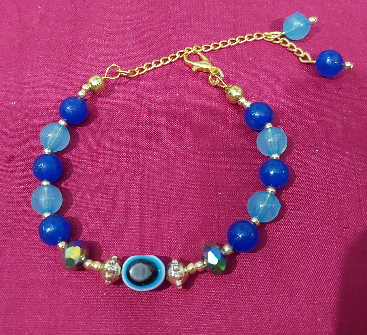 Monalisa stones silver fancy bracelet with handcrafted evil eye beads bracelet