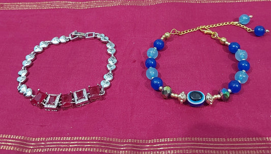 Monalisa stones silver fancy bracelet with handcrafted evil eye beads bracelet