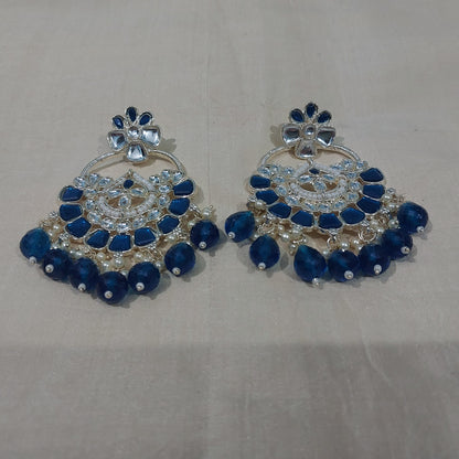 Peacock blue monalisa stones & beads chandbali earring