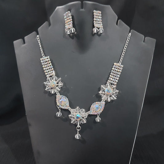 Silver AD stones & crystals necklace & earrings