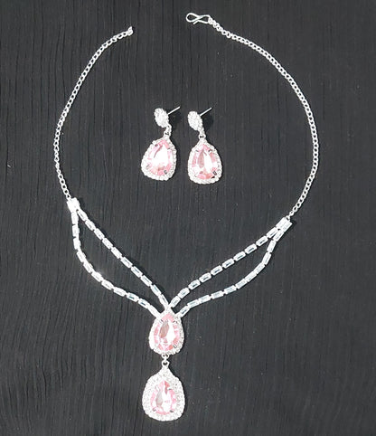 Silver AD,crystals monalisa stones pink necklace & earrings