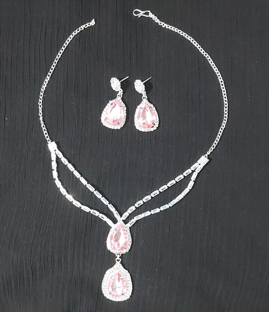 Silver AD,crystals monalisa stones pink necklace & earrings