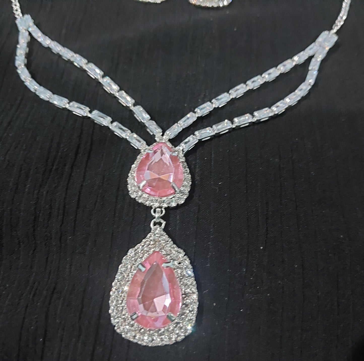 Silver AD,crystals monalisa stones pink necklace & earrings