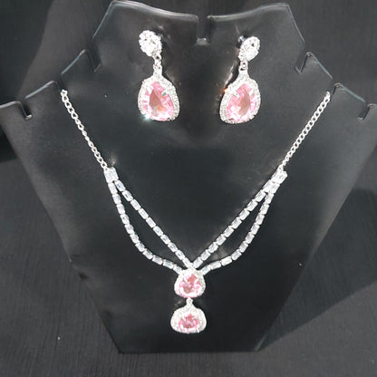 Silver AD,crystals monalisa stones pink necklace & earrings