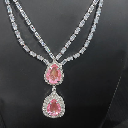 Silver AD,crystals monalisa stones pink necklace & earrings