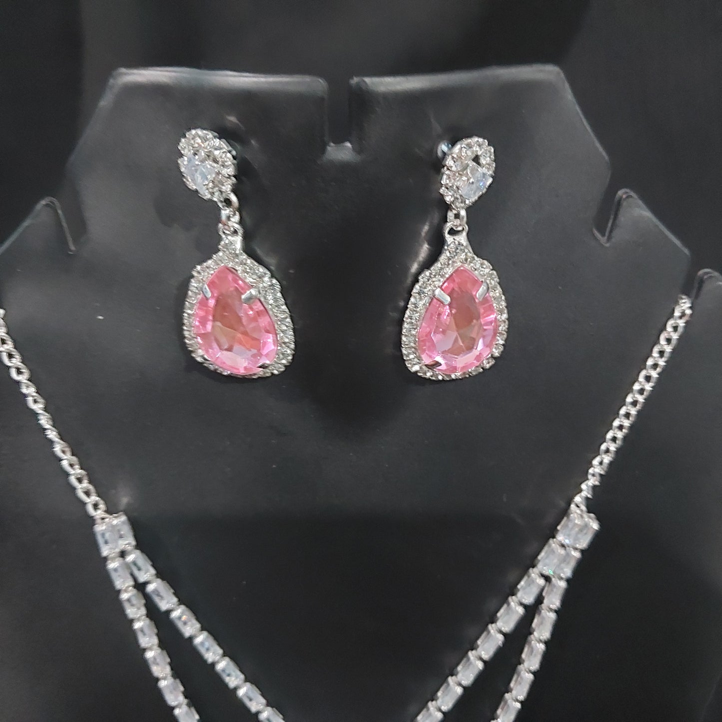 Silver AD,crystals monalisa stones pink necklace & earrings