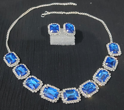 Silver AD Blue necklace with earrings