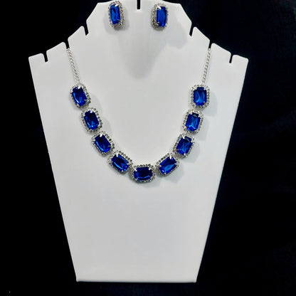 Silver AD Blue necklace with earrings