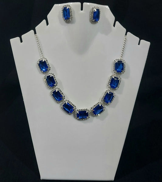 Silver AD Blue necklace with earrings