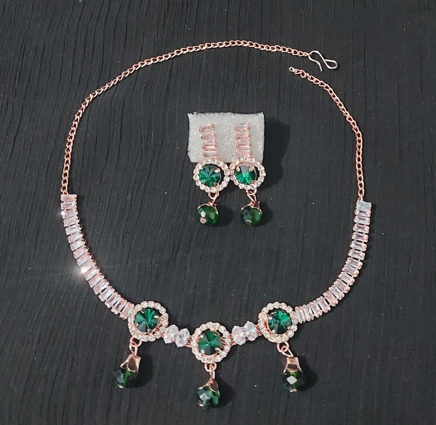 Rose Gold AD stones crystal & beads necklace & earrings