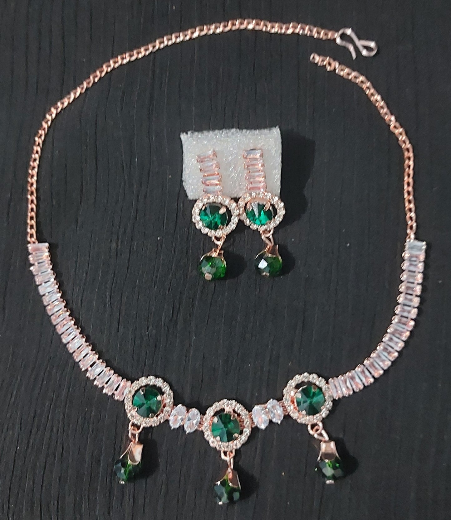 Rose Gold AD stones crystal & beads necklace & earrings