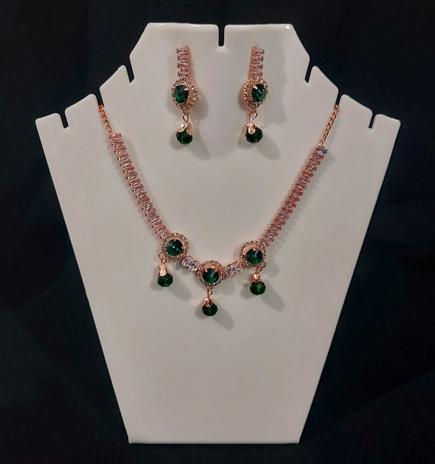 Rose Gold AD stones crystal & beads necklace & earrings