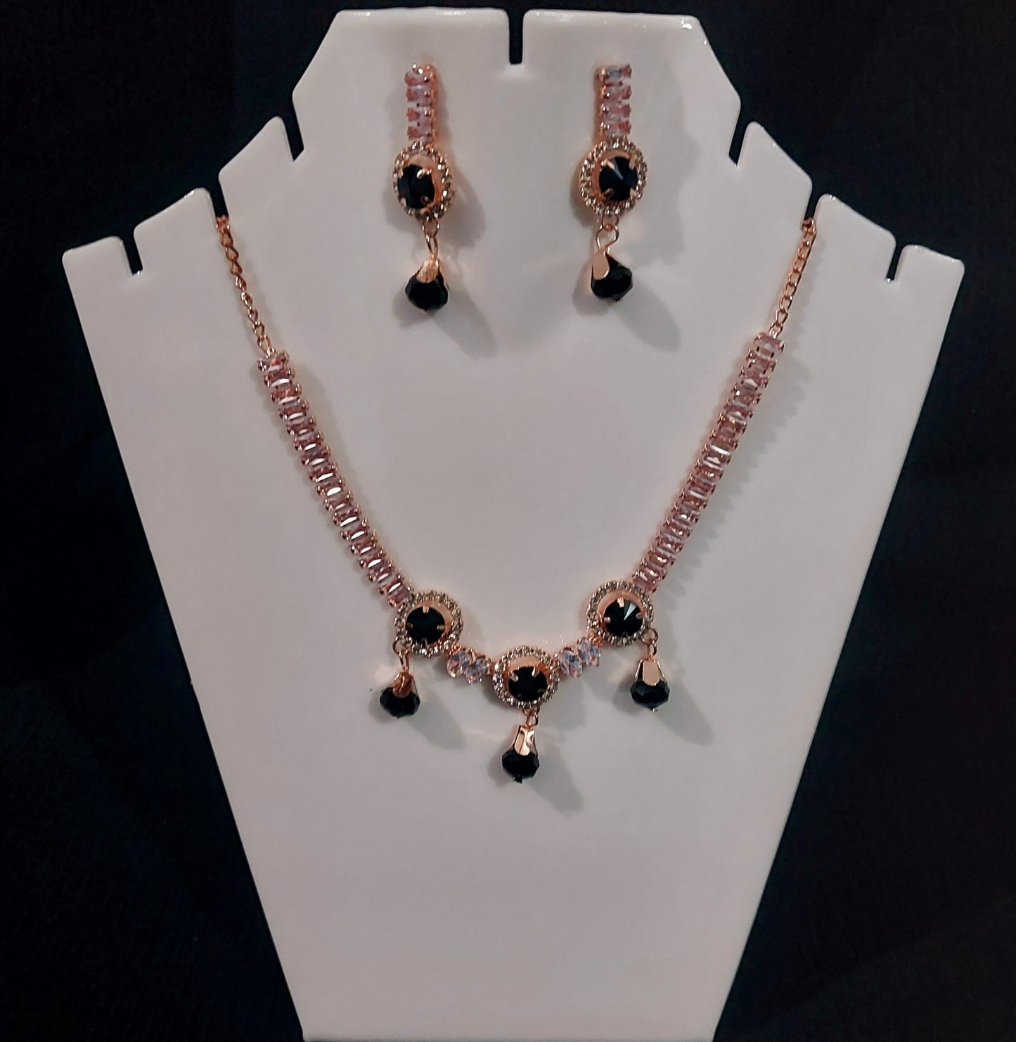 Rose Gold AD crystals & beads necklace & earrings