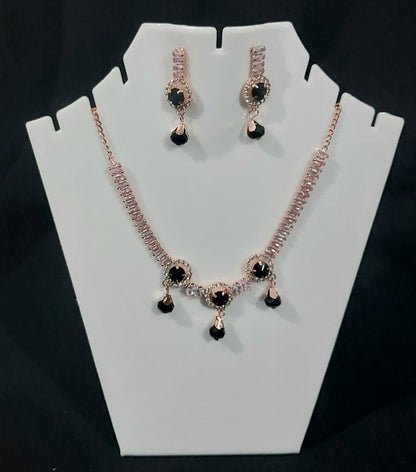 Rose Gold AD crystals & beads necklace & earrings