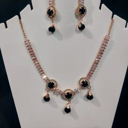 Rose Gold AD crystals & beads necklace & earrings