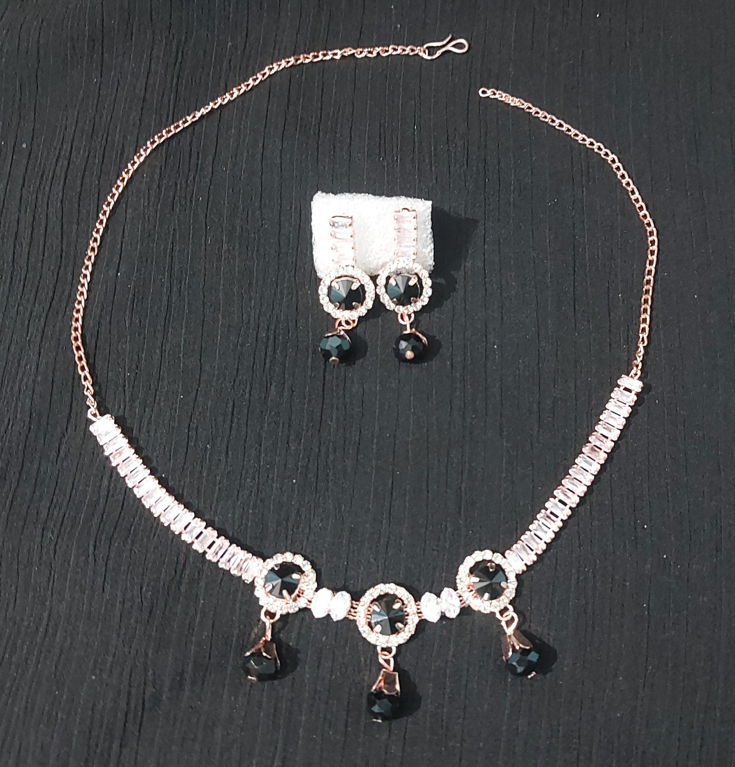 Rose Gold AD crystals & beads necklace & earrings