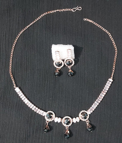 Rose Gold AD crystals & beads necklace & earrings