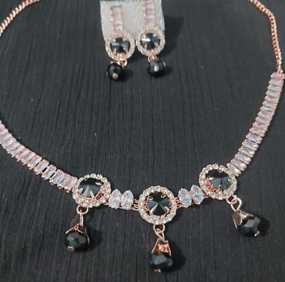 Rose Gold AD crystals & beads necklace & earrings