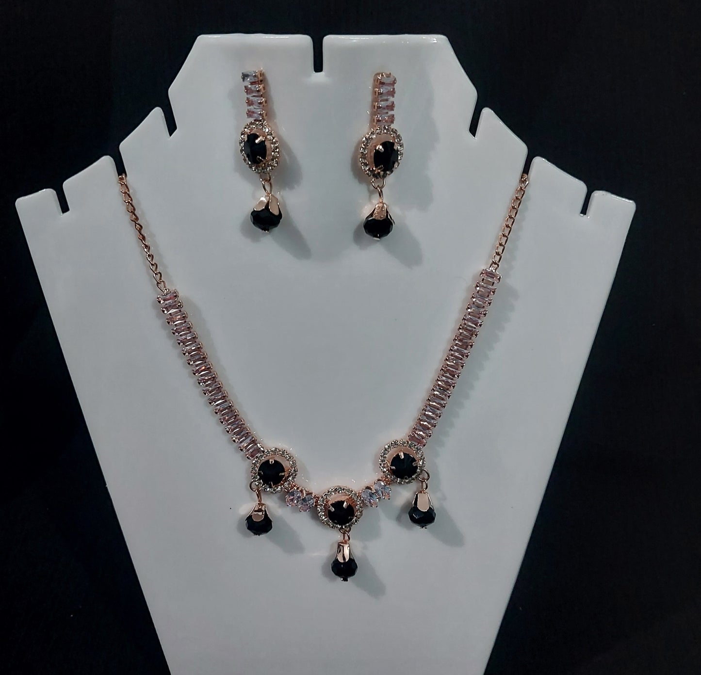 Rose Gold AD crystals & beads necklace & earrings