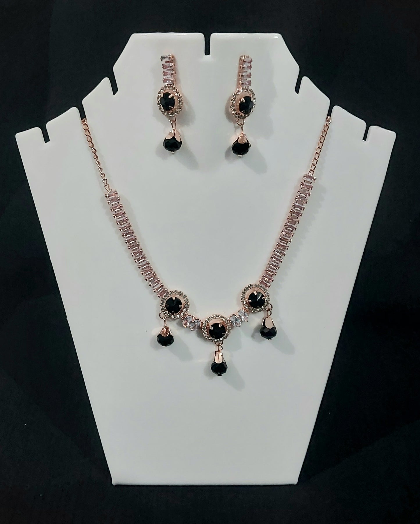 Rose Gold AD crystals & beads necklace & earrings