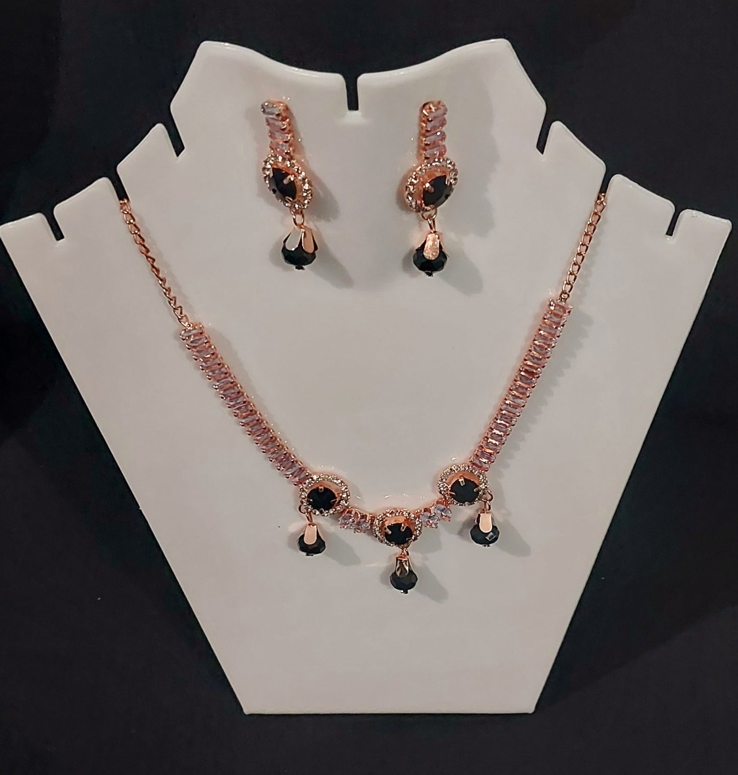 Rose Gold AD crystals & beads necklace & earrings