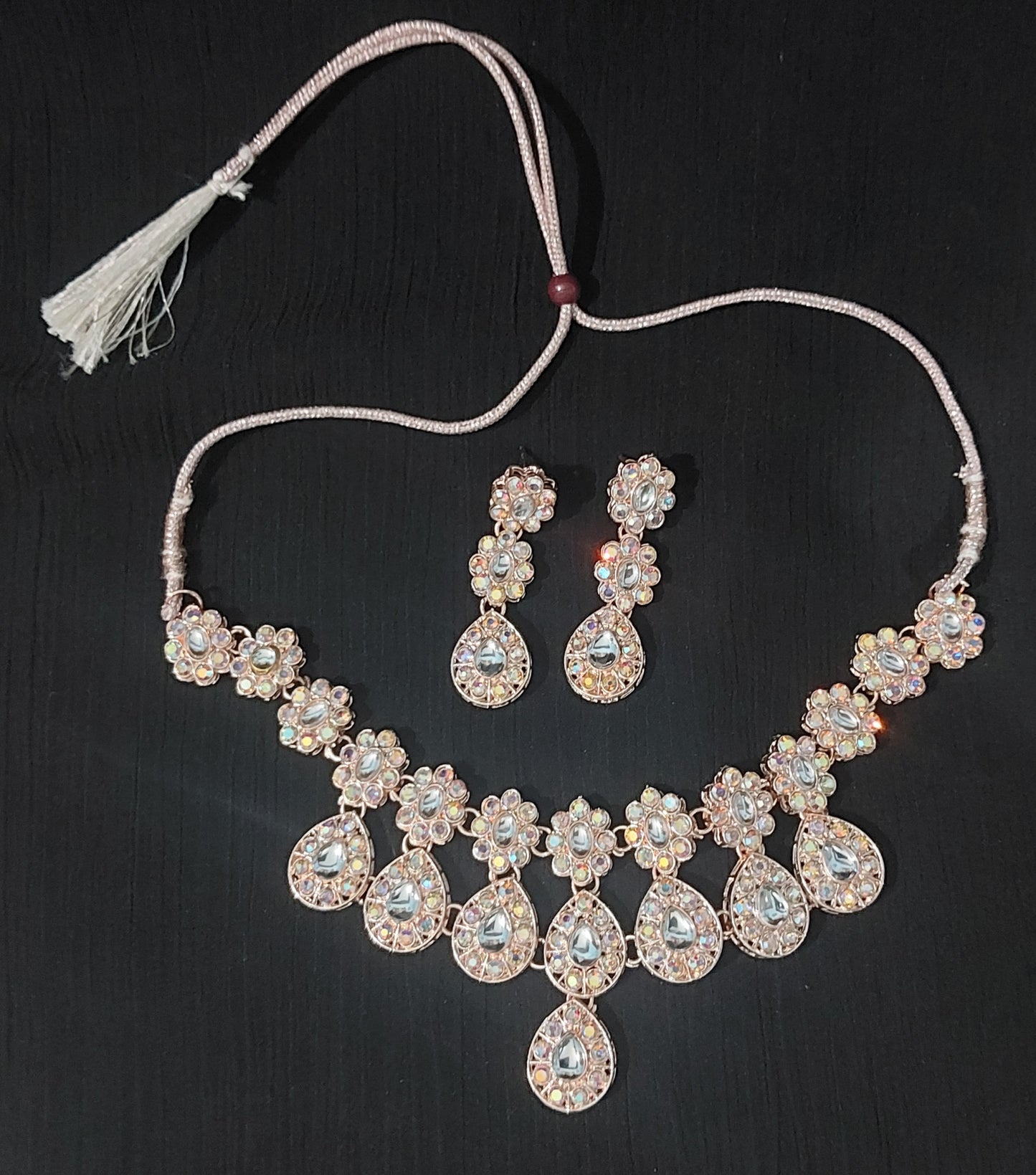 Rose Gold AD stones & kundan necklace and earring