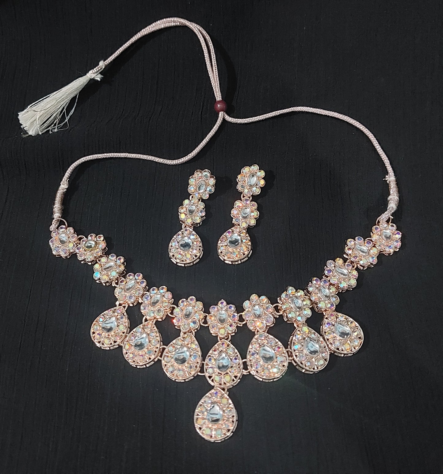 Rose Gold AD stones & kundan necklace and earring