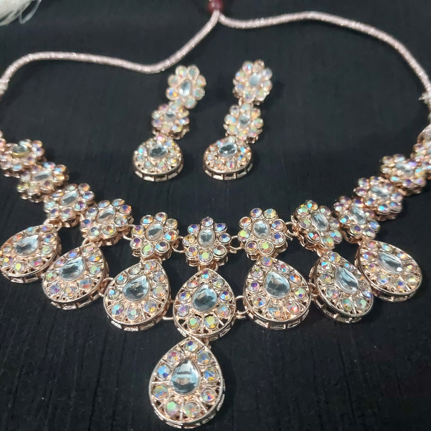 Rose Gold AD stones & kundan necklace and earring