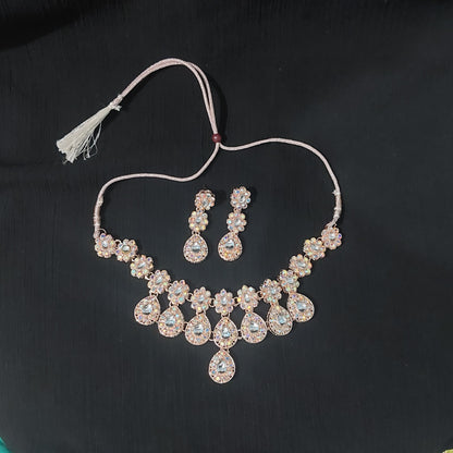 Rose Gold AD stones & kundan necklace and earring