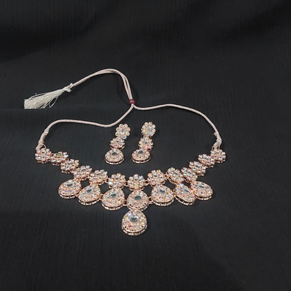 Rose Gold AD stones & kundan necklace and earring