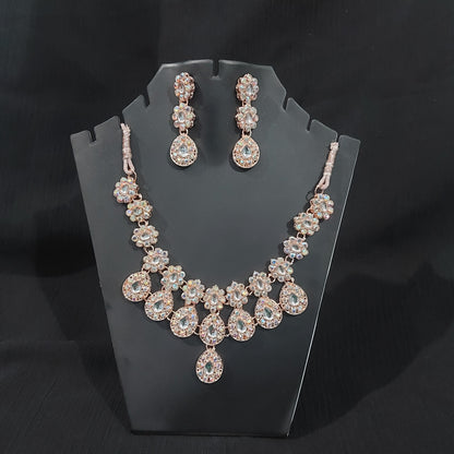 Rose Gold AD stones & kundan necklace and earring