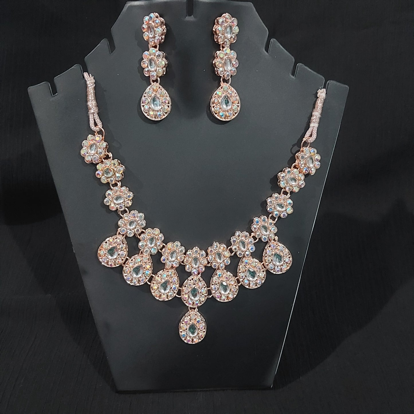 Rose Gold AD stones & kundan necklace and earring