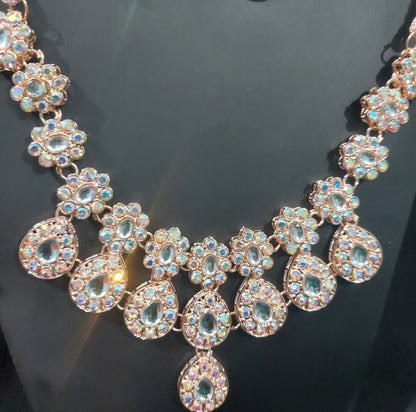 Rose Gold AD stones & kundan necklace and earring