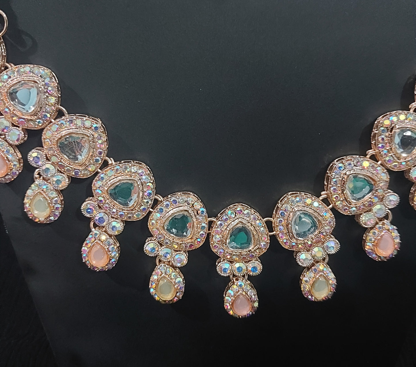 Rose Gold AD stones kundan necklace & earrings